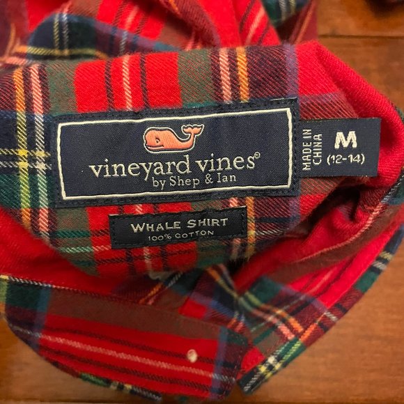 Vineyard Vines Boys M (12-14) Red Royal Stuart Tartan Flannel Button Up - Picture 3 of 3